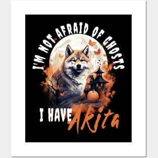 Akita Inu Dog Ghost Guardian Vintage Halloween Funny Posters and Art